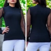 Kadın iyah Kolu Tül Detaylı Yarım Balıkçı Kaşkorse Bluz 6160