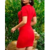 Kadın Kırmızı Kısa Kol Bel Detay Kaşkorse Elbise