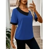 Kadın Kısa Kollu Asımetrik Yaka Detaylı Düğmeli Dubai Bluz