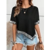 Kadın Kısa Kollu Bisiklet Yaka Asimetrik Kesim Detaylı Pul Payetli Krep Bluz