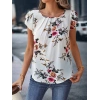 Kadın Kısa Kollu Bisiklet Yaka çiçek Baskılı Süprem Bluz
