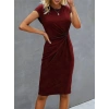 Kadın Kısa Kollu Bisiklet Yaka Yandan Büzgülü Midi Viskon Elbise