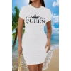 Kadın Kısa Kollu Queen Baskı Iki Iplik Mini Elbise