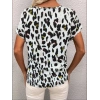 Kadın Kısa Kollu V Yaka Leopar Desen Krep Bluz