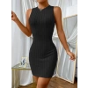 Kadın Kolsuz Bisiklet Yaka Kalın Fitilli Kaşkorse Mini Elbise