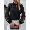 Kadın Uzun Dantel Kollu Yuvarlak Yakalı Sandy Bluz