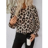 Kadın Uzun Kollu Arkadan Fiyonk Detaylı Leopar Desenli Süprem Bluz