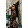 Kadın Uzun Kollu Balıkçı Yaka eopar Desenli idi Boy Elbise