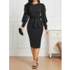 Kadın Uzun Kollu Bisiklet Yaka Beli Kuşaklı Ithal Krep Midi Elbise
