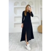 Kadın Uzun Kollu Bisiklet Yaka ize Kadar Yırtmaç Detay Maxi Boy Elbise