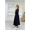 Kadın Uzun Kollu Bisiklet Yaka ize Kadar Yırtmaç Detay Maxi Boy Elbise