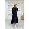 Kadın Uzun Kollu Bisiklet Yaka ize Kadar Yırtmaç Detay Maxi Boy Elbise