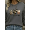 Kadın Uzun Kollu Bisiklet Yaka Kalp Desenli Viskon Iki Iplik Bluz