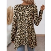 Kadın Uzun Kollu Bisiklet Yaka Leopar Desenli Süprem Bluz