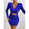 Kadın Uzun Kollu çapraz Dekolte Detaylı Mini Sandy Elbise
