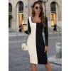 Kadın Uzun Kollu çift Renk Midi Boy Triko Elbise