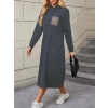 Kadın Uzun Kollu Kapşonlu Cep Detaylı Viskon Iki Iplik Maxi Elbise