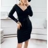 Kadın Uzun Kollu Kruvaze Yaka Bağcık Detay Akrilik Mini Boy Elbise