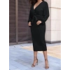 Kadın Uzun Kollu Kruvaze Yaka Belden Kuşaklı Midi Ithal Krep Elbise