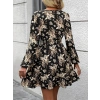 Kadın Uzun Kollu Kruvaze Yaka Beli Gipeli çiçek Desenli Kısa Dalgıç Elbise