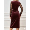 Kadın Uzun Kollu Kruvaze Yakalı Yandan Düğmeli önden çapraz Kesin Detaylı Midi Kadife Elbise