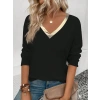 Kadın Uzun Kollu V Parlak Yaka Detaylı Viskon Bluz