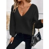 Kadın Uzun Kollu V Yakalı Arkası Kurdelalı Triko Bluz
