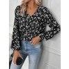 Kadın Uzun Kollu V Yakalı çiçek Desenli Modal Bluz