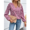 Kadın Uzun Kollu V Yakalı çiçek Desenli Modal Bluz