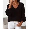 Kadın Uzun Kollu V Yakalı Düğmeli Triko Bluz