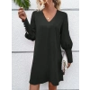 Kadın Uzun Kollu V Yakalı Kısa Ithal Krep Elbise