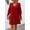 Kadın Uzun Kollu V Yakalı Kısa Ithal Krep Elbise