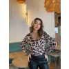 Kadın Uzun Kollu V Yakalı Leopar Desenli Dalgıç Bluz