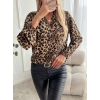Kadın Uzun Kollu V Yakalı Modal Leopar Desenli Bluz