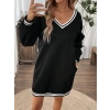 Kadın Uzun Kollu V Yakalı şerit Detaylı Kısa Viskon Iki Iplik Elbise