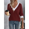 Kadın Uzun Kollu V Yakalı Waffle Bluz