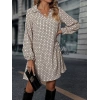 Kadın Uzun Kollu Yakalı Desenli Mini Modal Elbise