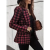 Kadın Uzun Kollu Yakalı Kare Desenli Ekoseli Düğmeli Ceket