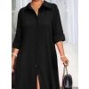 Kadın Uzun Kollu Yakalı önden Düğmeli Uzun Dokuma Elbise