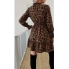 Kadın Uzun Kollu Yarı Balıkçı Yaka Leopar Desenli Modal Mini Elbise