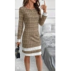 Kadın Uzun Kollu Yuvarlak Yaka Etek Ucu şerit Detaylı Mini Dokuma Elbise