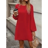 Kadın Uzun Kollu Yuvarlak Yaka Mini Ithal Krep Elbise