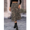 Kadın Yüksek Bel Leopar Desenli Midi Krep Etek