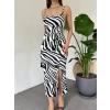 Kadın Zebra Baskılı Omuz Askılı ırt Dekolteli Yırtmaç Detay Elbise