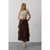 Katlı Kesim Uzun Etek  Kahve