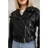 Kemerli Crop Deri Oversize Kadın Yeni Sezon Ceket
