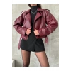 Kemerli Crop Oversize Kadın Yeni Sezon Deri Ceket