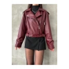 Kemerli Crop Oversize Kadın Yeni Sezon Deri Ceket