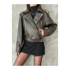 Kemerli Kadın Deri Ceket Yeni Sezon Oversize
