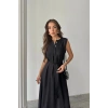 KETEN ELBİSE KOLSUZ BEL BAĞLAALI AXİ ELBİSE  Siyah